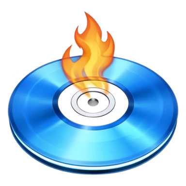 A minimalist CD disc with a subtle fire design, blue flames sticker