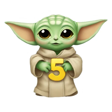 Baby Yoda holding a number 5 ribbon sticker
