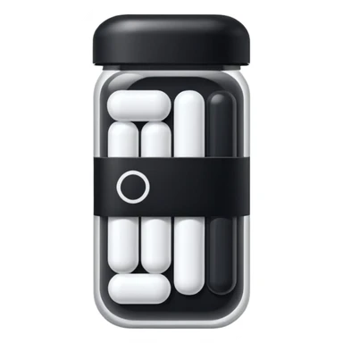 Minimalistic futuristic white&black pills pack emoji, black and white, flat vector design, high-tech clean UI icon sticker