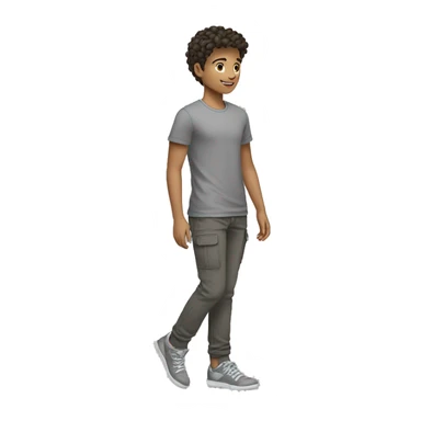 Teenager with gray sneakers, black cargo pants, gray T-shirt, brunette curtain hairstyle, light skin sticker