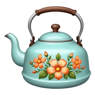 Vintage kettle with flower design sticker