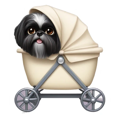 Black shih tzu in a pram  sticker
