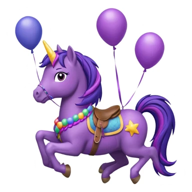 twillight sparkle mlp holding colorful balloons tied to its saddle, looking cheerful. sticker