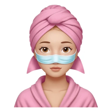 Clean girl influencer character, chest-up portrait, wearing a pink towel wrapped around the head,  skincare mask on her full face, relaxed confident expression, soft glow skin, minimal chic aesthetic, subtle beauty accessories, calm self-care vibe sticker
