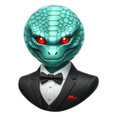 Aquamarine reptilian in classic black suite with red laser eyes on the middle of platinum coin sticker