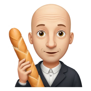Generate me a bald Jewish man with a big nose holding a baguette sticker