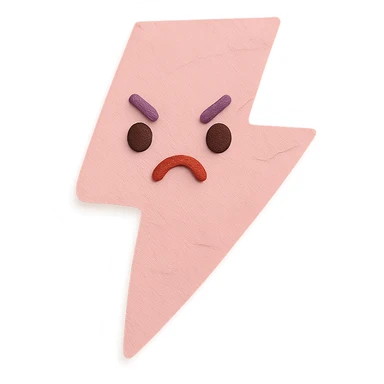 cute pink lightning bolt, angry pout, soft pastel palette, no arms or legs, full body, paper craft style sticker
