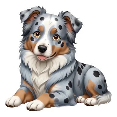 Merle Australian Shepherd dog laying down, blue merle coat with white and black spots, relaxed pose sticker