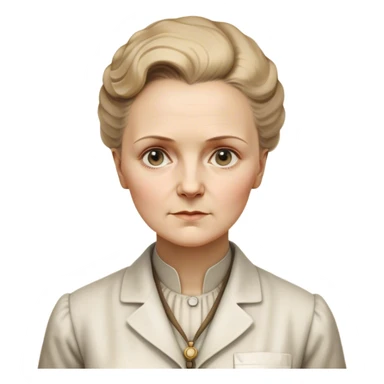 Cinematic Realistic Marie Curie Portrait Emoji, depicted as a pioneering scientist with a determined gaze in period attire, rendered with detailed textures and soft intellectual lighting that captures her groundbreaking legacy. sticker