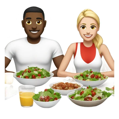 emoji Sporty white couple, man and woman in sportswear, sitting at Christmas holiday dinner table only salads sticker