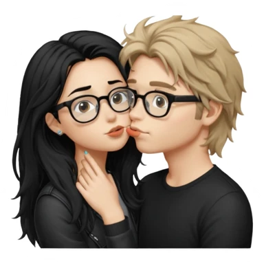  garçon avec les cheveux brun très clair ébouriffés, qui embrasse une fille avec les cheveux noir long qui a des traits d’eye-liner, des lunettes noir et un piercing au nez sticker