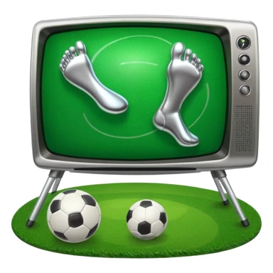 TV with human feet, playing football with the Earth sticker