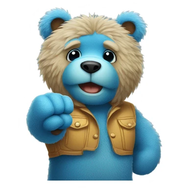 Blue fuzzy bear wearing clothes giving a fist bump  sticker