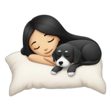 Black-haired girl with Maltese dog sleep sticker