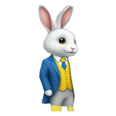 A rabbit student in a suit in the color of the Ukrainian flag sticker