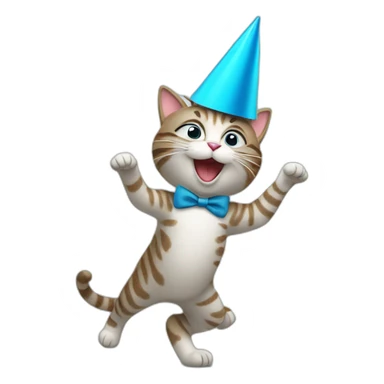 dancing cat with a party hat in blue sticker