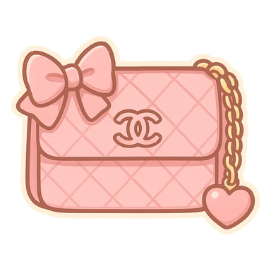 pink Chanel purse with a bow and heart charm, cute and exaggerated chibi stickers style sticker