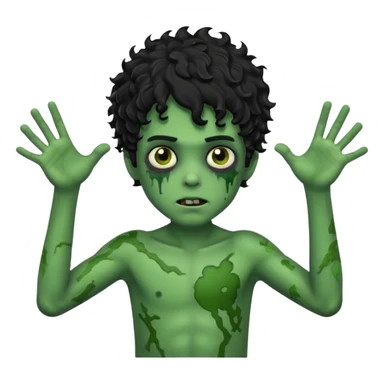 boy zombie with black curly hair, green skin, arms outstretched sticker