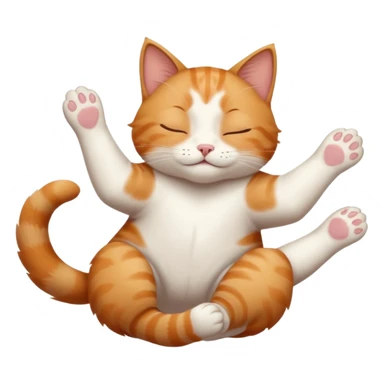 ginger and white small cat eyes closed lying down upside down with paws stretched out straight in different directions sticker