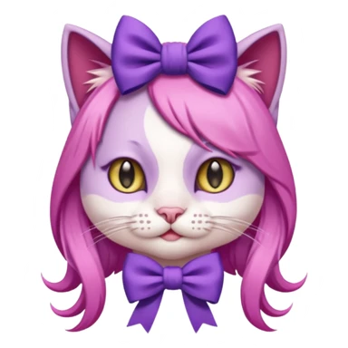 cat with pink long hair and purple bow on head sticker