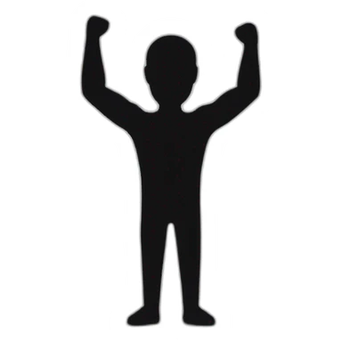 black shape looking like the shadow of a man with arms in the air with elbows bent to have hands above its head,view from the fron sticker