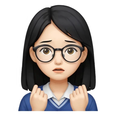  Korean female college student with a worried face , long hair,  sticker