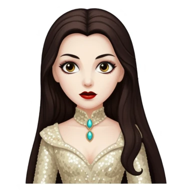 Countess Dracula with long dark brown hair, cream sequin outfit  sticker