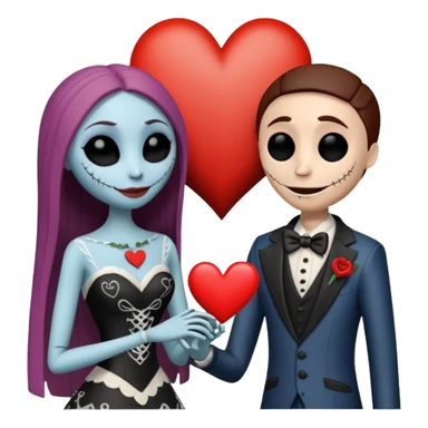 Jack and Sally from nightmare before Christmas getting married with a heart around them sticker
