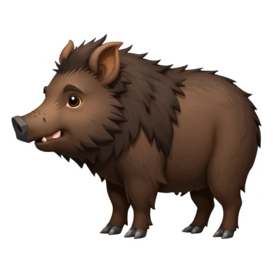 cute hairy boar, dark brown body, full body, side view sticker