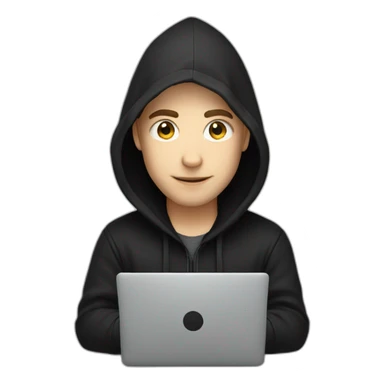 Young white developer with a black hood behind his laptop sticker