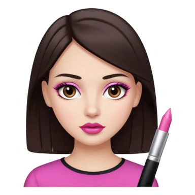 White girl with straight dark brown hair and dark brown eyes, pink lips, "clean girl" makeup  sticker