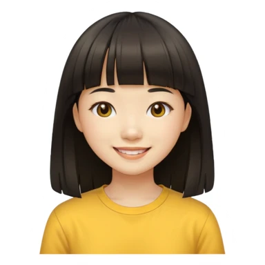 asian girl blunt fringe long hair yellow shirt sticker