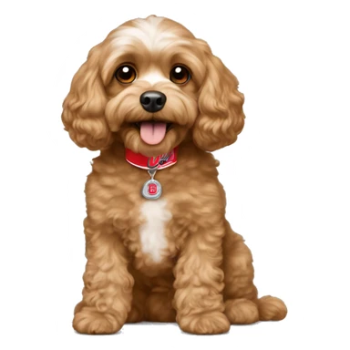 Tan cavapoo with Ohio state sticker
