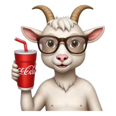 Goat woth glasses drinking lean from a white double cup with a coca-cola logo sticker