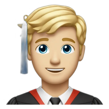 Blonde man with medium short hair, blue eyes, graduation with graduation cap sticker