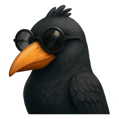 Make the bird slightly more realistic than the original, but still cartoonish. Keep the same pose, orange beak, and round sunglasses. Add subtle feather texture and gentle shading, but not hyper-realistic. No background. The style should maintain the cartoonish look of the original bird. sticker
