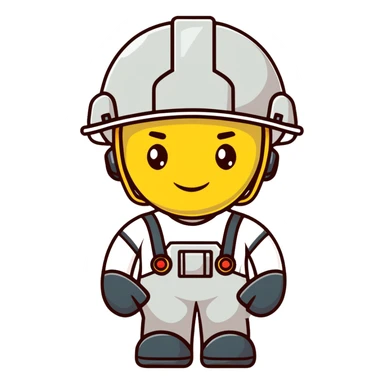 Male oil rig worker in uniform and helmet with safety gear, minimalist design with soft gradients in sky blue, teal green, white, and light gray sticker