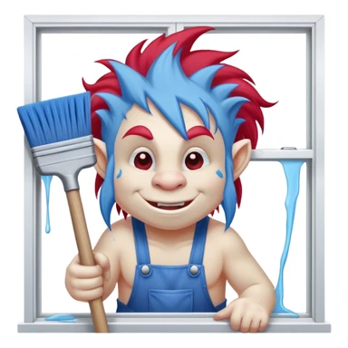 Red and blue Troll cleaning window with squeegee sticker