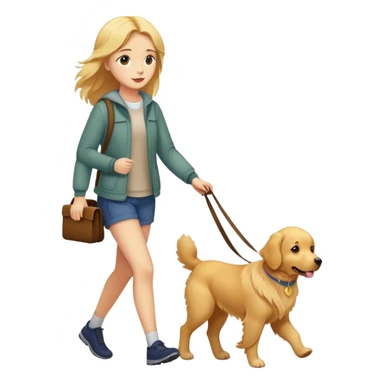 Girl walking with a golden retriever  sticker