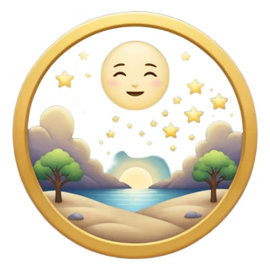 "Design a calming circle emoji for evening reflection. Soft moonlight, gentle stars, peaceful or spiritual symbols. No people - emphasize tranquil colors, night sky elements, and serene christian imagery." sticker