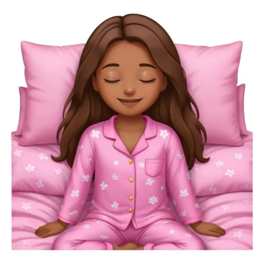 The brown long hair girl going to sleep in pink pajama with smile and closed eyes sticker