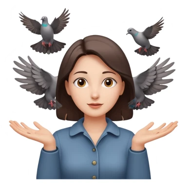 woman open arms looking at a flying pigeon sticker