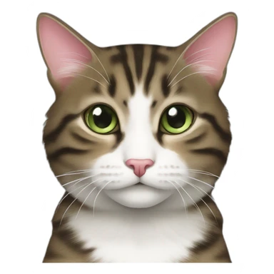 cat Tabby (Mainly black and brown) fluffy cat pink-nose light-green-eyes,-white-long-whiskers,-white-spots-near-the-nose,sharp chin.,long ears sticker