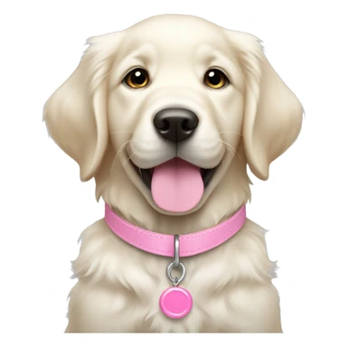 white golden retriever puppy wearing a thin pink collar sticker