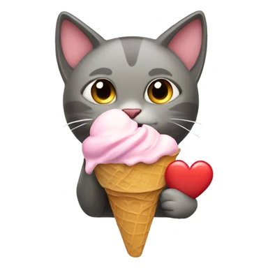 Cat eating ice cream with heart sticker