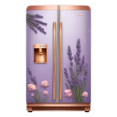Realistic lavender and copper fridge decorated in rose gold and purple flower pattern. sticker