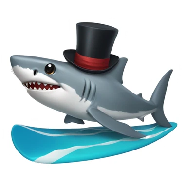 Shark T-Tex with a top hat on a surfboard sticker