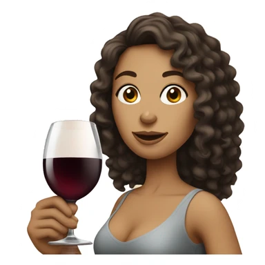 White Woman with curly dark brown hair drinking wine sticker