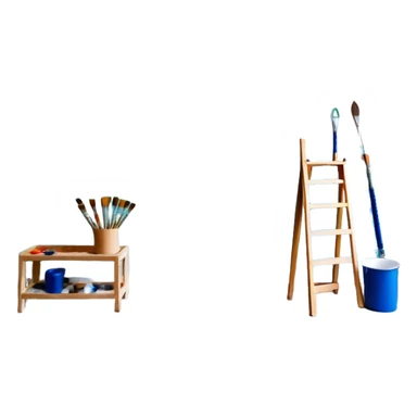 Create an icon that represents the wall painting, featuring a wall with a beautiful painting in progress. The design should include part of the wall decorated with colorful patterns or a mural, a paintbrush and a roller . The icon should show the process of creating the artwork, with the brush strokes visible on the wall, symbolizing the artistic nature of the craft. The composition should be balanced and harmonious, evoking creativity and skill. The background should be transparent. sticker