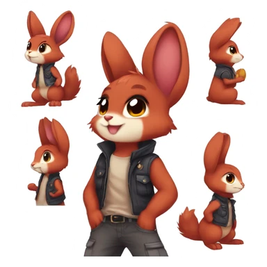Anthro Sona Cool Edgy Fakemon Full Body Red Rabbit Squirrel Chibi Cute  sticker